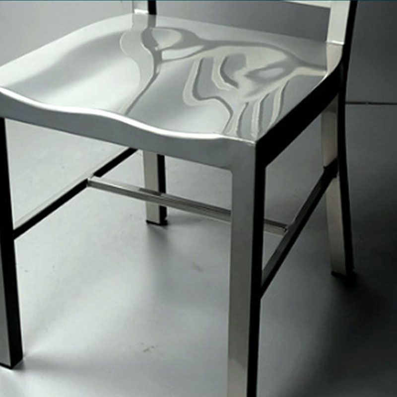 Industrial Metal Dining Room Chairs Slat Back Dining Chair in Silver