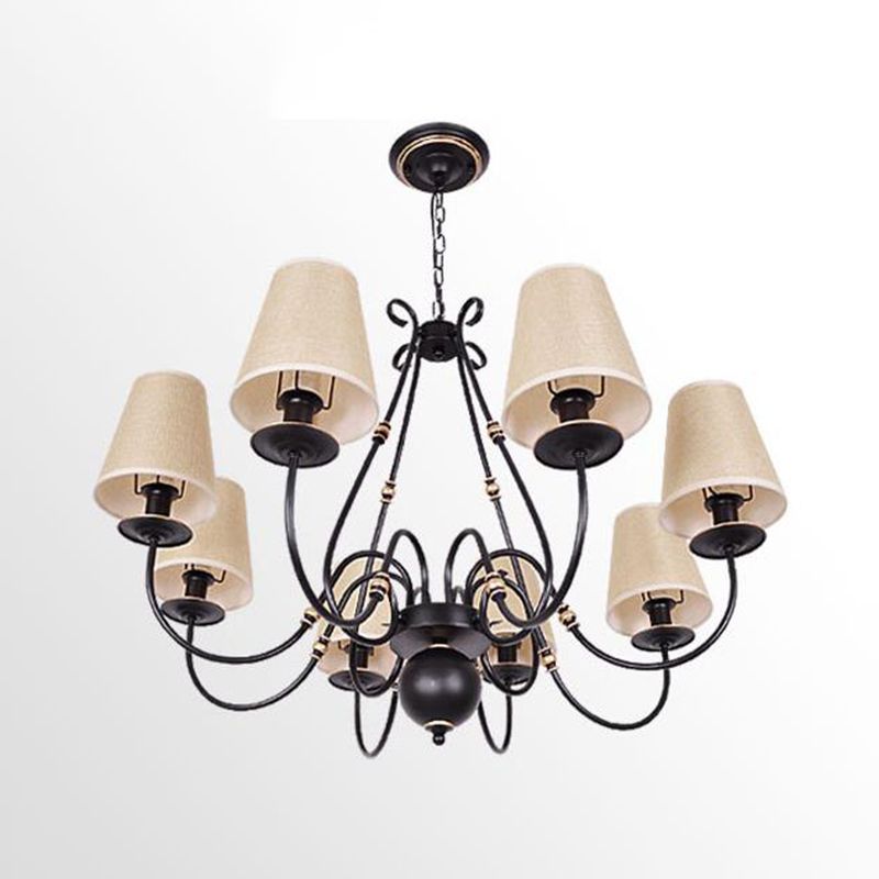Lampada del lampadario a 8 luci di flaxen a 8 luci lampada a sospensione tradizionale cono in tessuto con braccio scorretto
