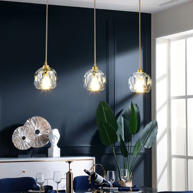 Round Down Lighting Pendant Modern Style Crystal Coppery Suspension Pendant Light