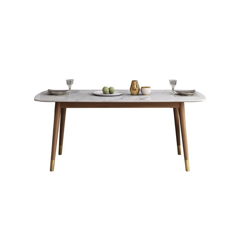 Stone Top Dining Table Mid-Century Modern Table with 4 Wood Legs