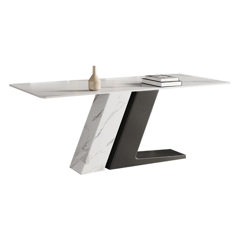 Sintered Stone Top Luxury White Table Rectangle Dining Table with Double Pedestal