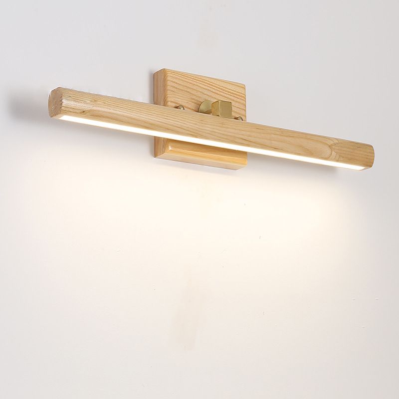 Simplicity Wooden LED Mirror Light Modern Style Long Strip Wall Sconce in Beige