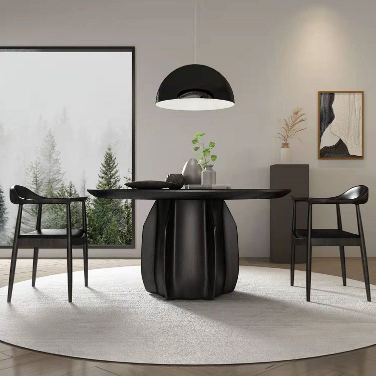 Contemporary Solid Wood Round Shape Dining Table Standard Kitchen Dining Table with Pedestal Base