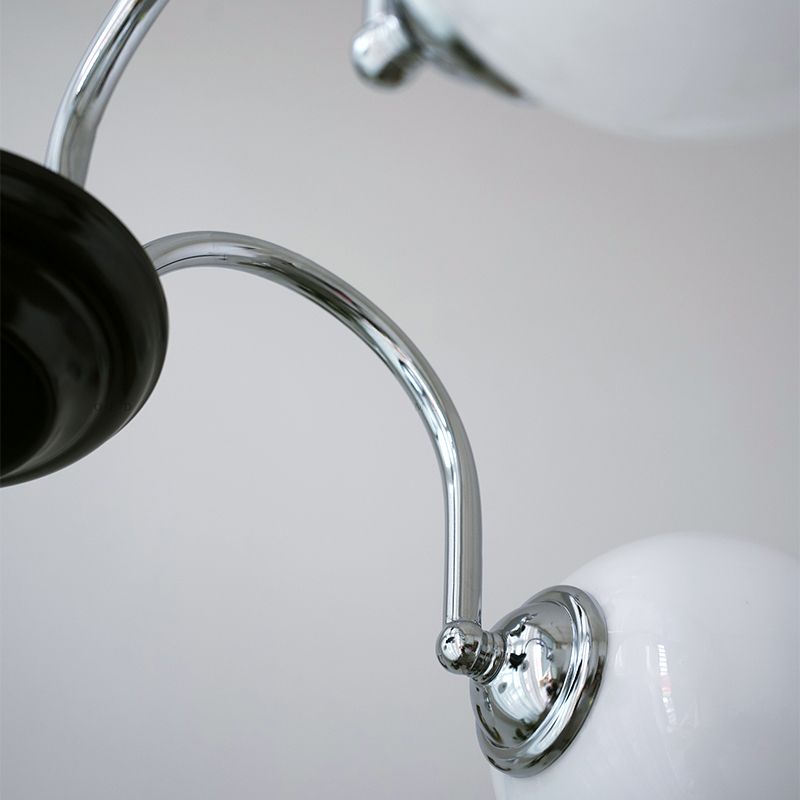 Modern Style Spherical Shape Chandelier Lights White Glass Pendant Lights in Silver