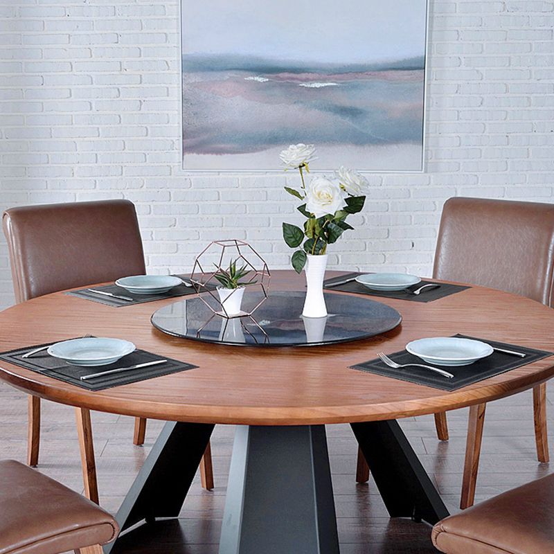 Modern Wood Top Dining Room Collection Round Pedestal Convertible Dining Table
