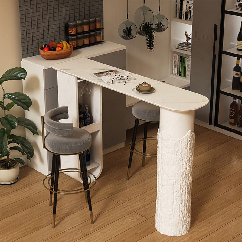Modern Sintered Stone Bar Table White Specialty Bistro Table with Shelves