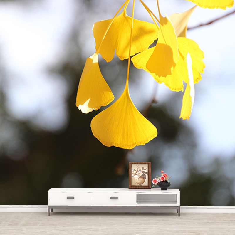 Ginkgo Biloba Plant Minimalist Wall Covering for Living Room, Customized Size