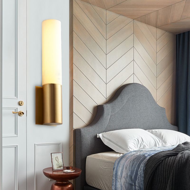 1 Bulb Cylinder Surface Wall Sconce Simplicity Gold Finish Acrylic Indoor Wall Lighting
