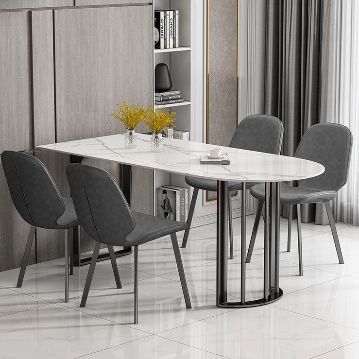 Simplicity Style Sintered Stone Dining Table Freeform Shape Table with Double Pedestal Base