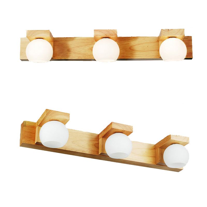 Beige 2/3-Light Contemporary Vanity Light LED Wooden Bath Bar for Bathroom