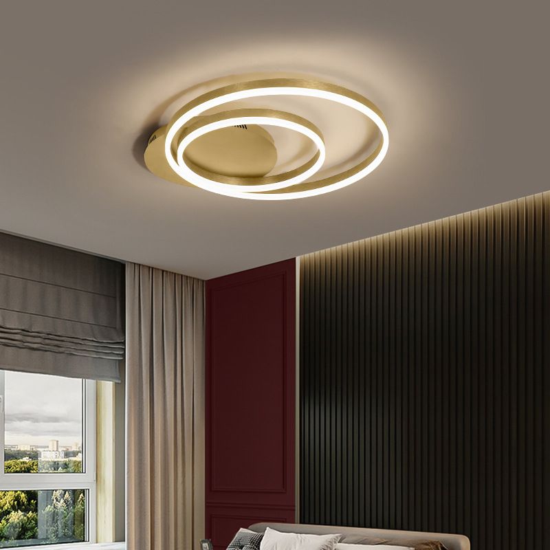 Dual Round Acrylic Flush Ceiling Light Simple Coffee/Gold LED Flush-Mount Light Fixture, Small/Medium/Large