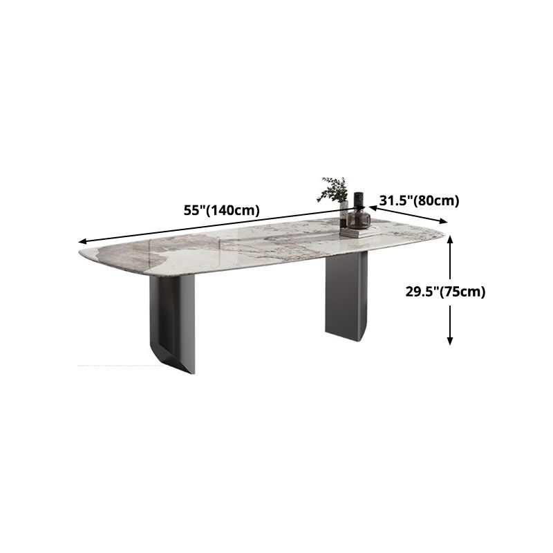 Metal Contemporary Rectangular Dining Table Sintered Stone Table with Double Pedestal