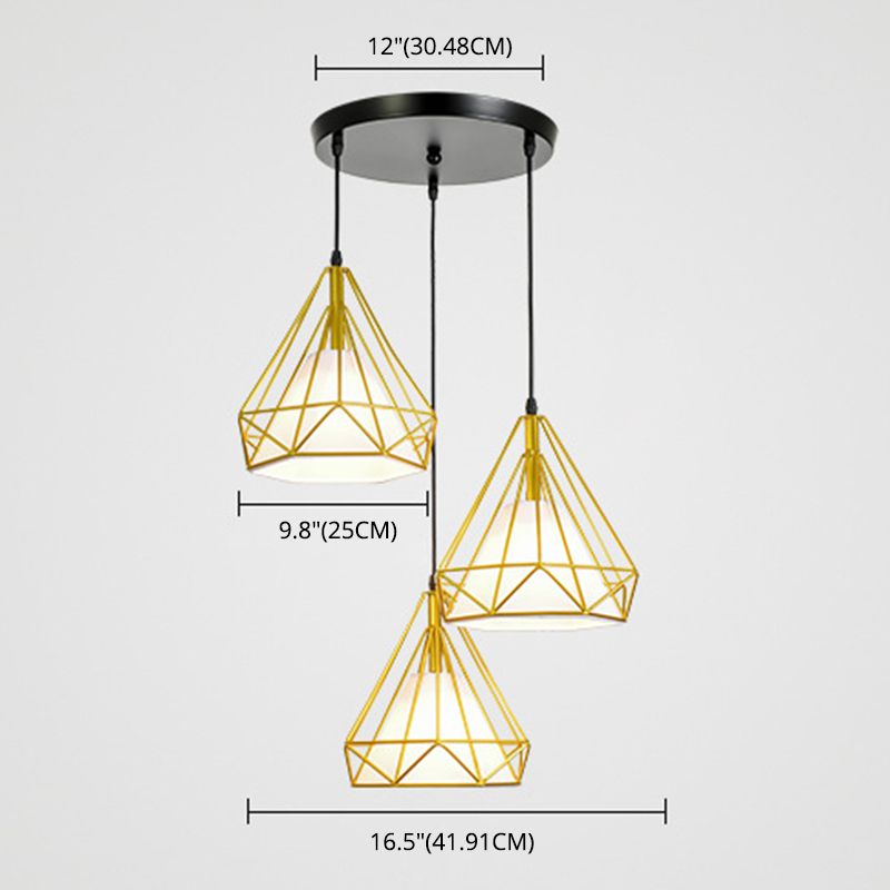 Diamond Iron Cluster Pendse Lighting Restaurante posmoderno Lámpara colgante en oro