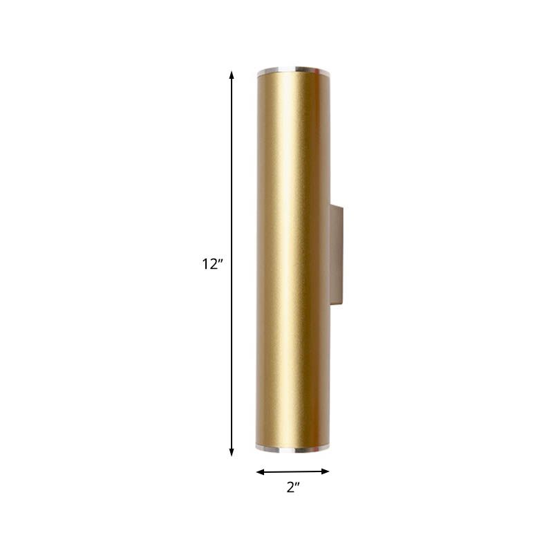 Gold Tube Wall Mounted Lighting Simple 1 Bulb Metal LED Flush Mount Wall Sconce for Corridor, 12"/19.5" H