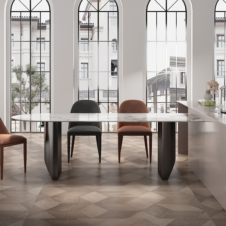 Modern Dining Table Stone Top Dining Table with Stainless Steel Double pedestal Base
