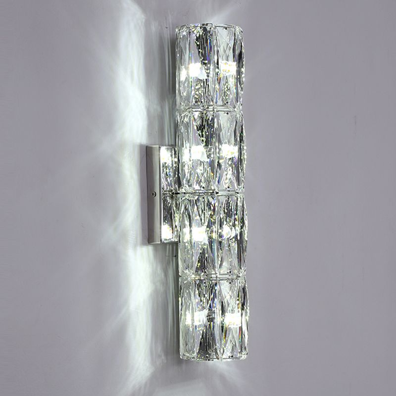 Silver Crystal Wall Sconce in Modern Concise Style Stainless-Steel Rectangular Wall Lamp for Interior Spaces