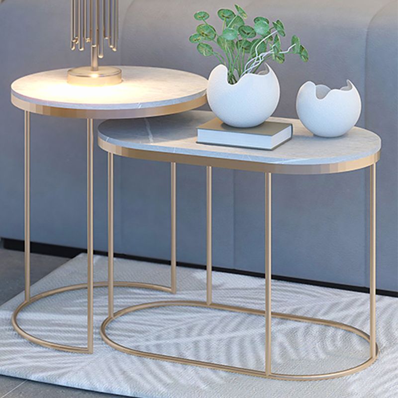 Luxurious Stone Top End Table Metal Frame Sofa Side Accent Table
