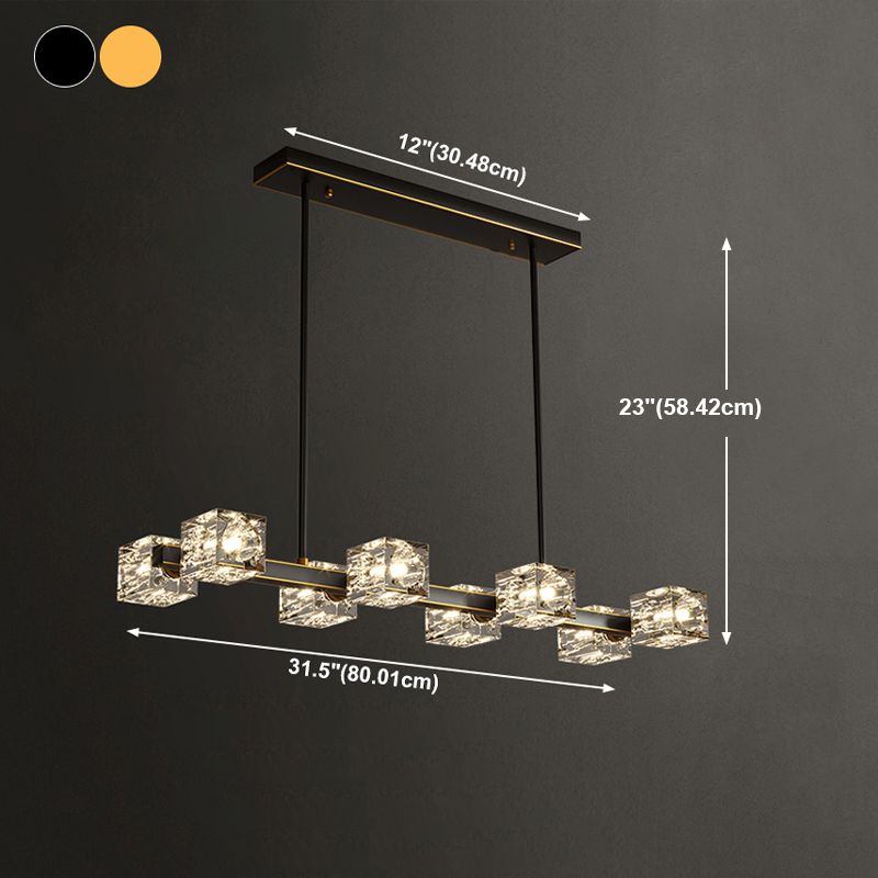 Modern Island Pendant Lamps Multi-Head Restaurant Hanging Light with Cube Crystal Shade