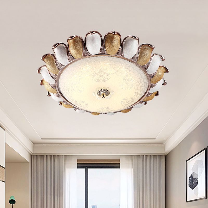 Textured Glass Sunflower Ceiling Lamp Countryside Bedroom 14"/18"/22" Wide LED Flush Mounted Light in Silver/Gold