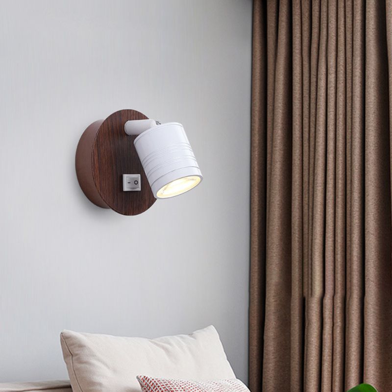 Single Contemporary Black/White Wall Mounted Sconce Shaded Wooden Wall Light