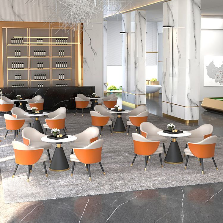 1/5 Pcs Metal Modern Dining Room Set with Round Table and Arm Chairs Dining Set