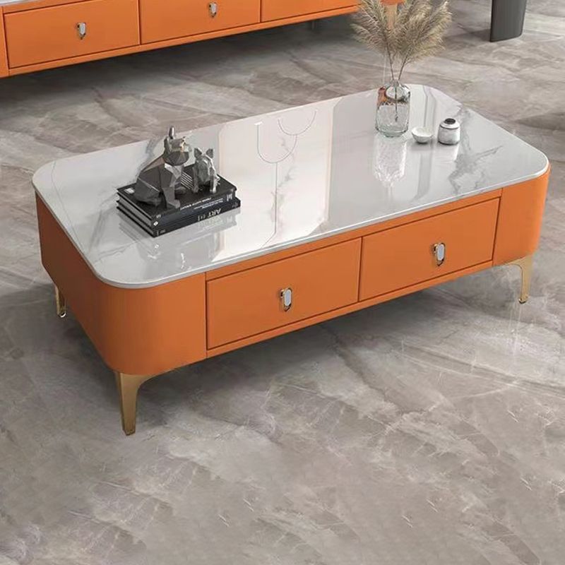 Triangle Slate Coffee Table Glam 4 Legs with 2 Storage Drawers