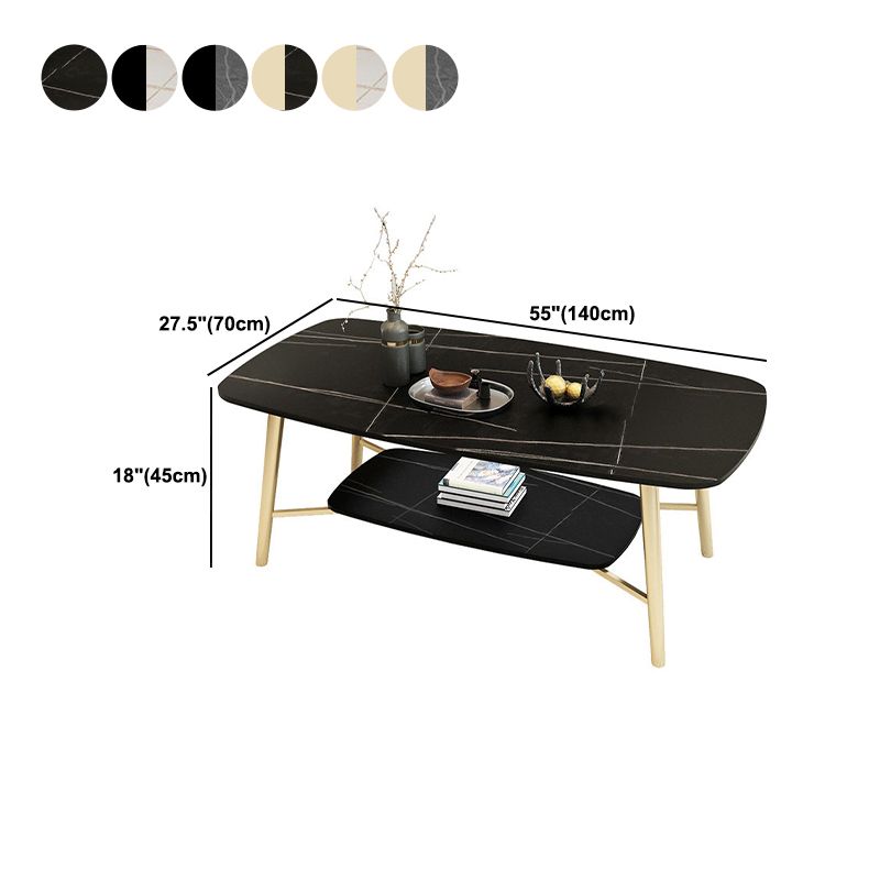 17.7"H Modern Ironcraft Cross Legs Slate Rectangular Table Top Coffee Table with Shelf