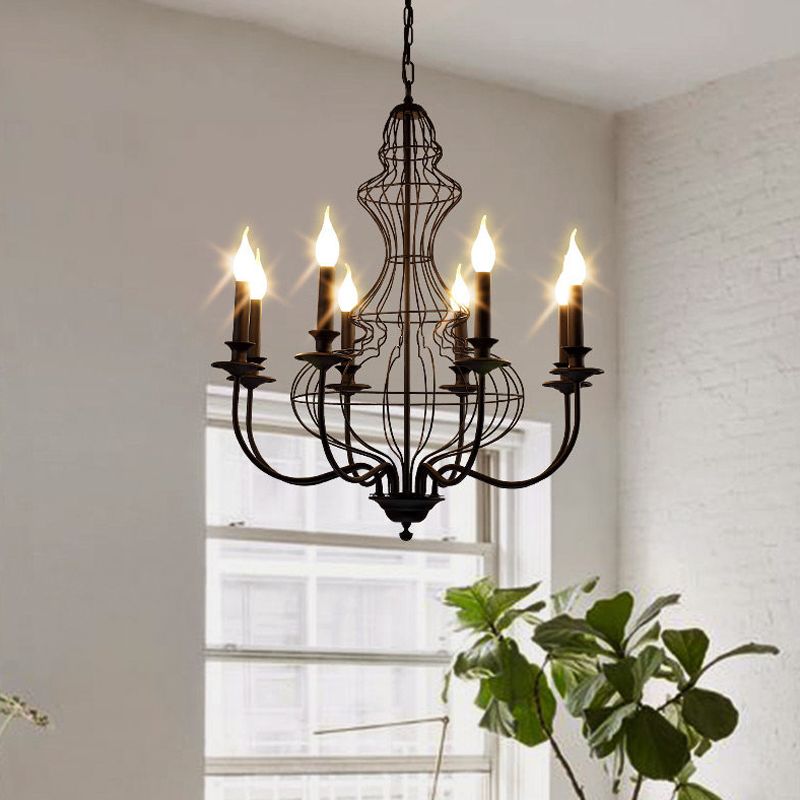 Candle Metal Chandelier Lighting Rustic 6/8 Lights Dining Room Pendant Lighting in Black/Coffee