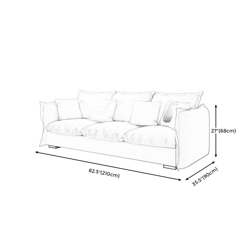 Cotton Blend/ Faux Leather Sofa Off-White Square Arm Couch with Pillows