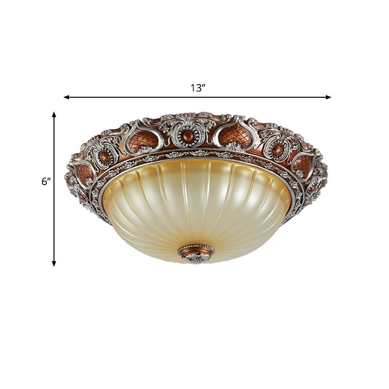 Brown 2/3-Light Pleated Flush Mount Classic Resin Semi-Spherical Ceiling Fixture, 13"/17"/19.5" Wide