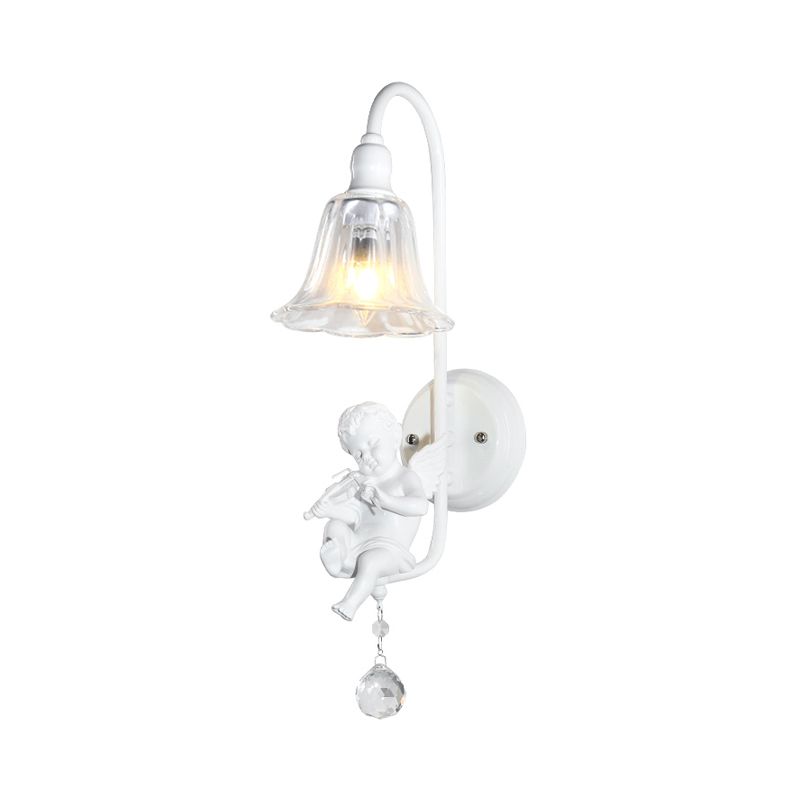 Modern White Wall Light Bell Shade 1 Head Metal Wall Lamp with Angel for Child Bedroom