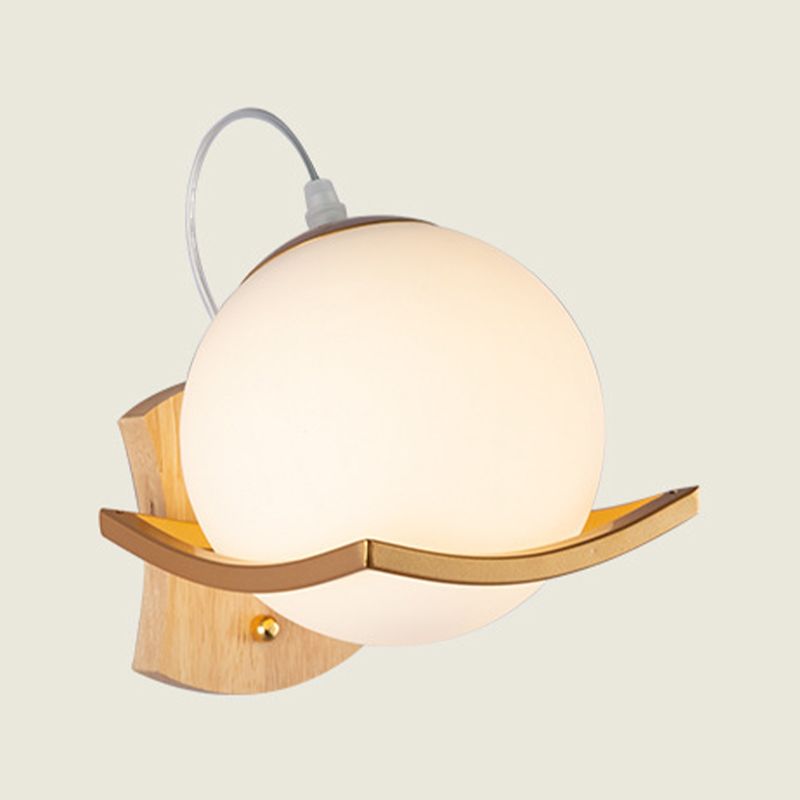 Modern Style Wooden Wall Sconce Glass Shade 1 Light Wall Mount Light Fixture