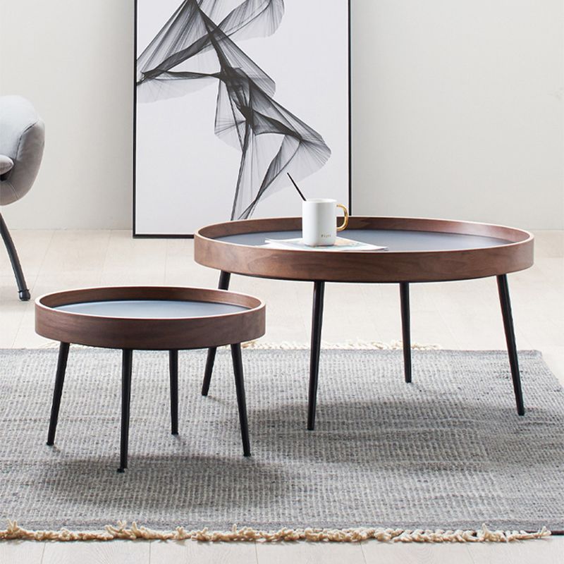 Round Wooden Coffee Table Black Tray Top Cocktail Table with 4 Legs