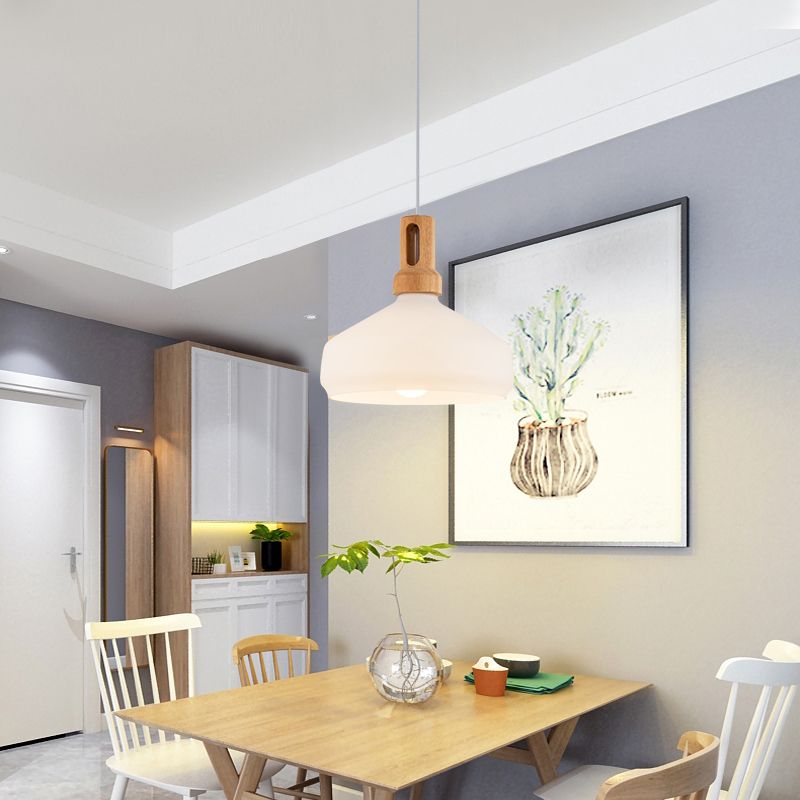 Glass Tapered Hanging Lamp in Modern Concise Style Wooden Indoor Pendant Light