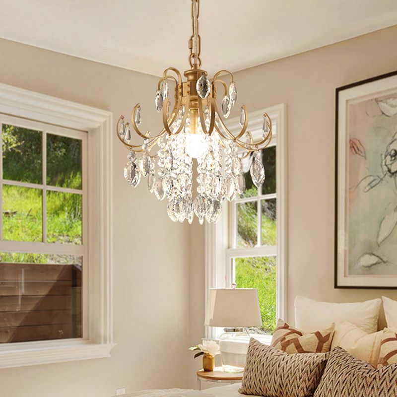 Waterfall Suspension Pendant Contemporary Crystal 1 Head Black/Gold Hanging Lamp Kit for Living Room