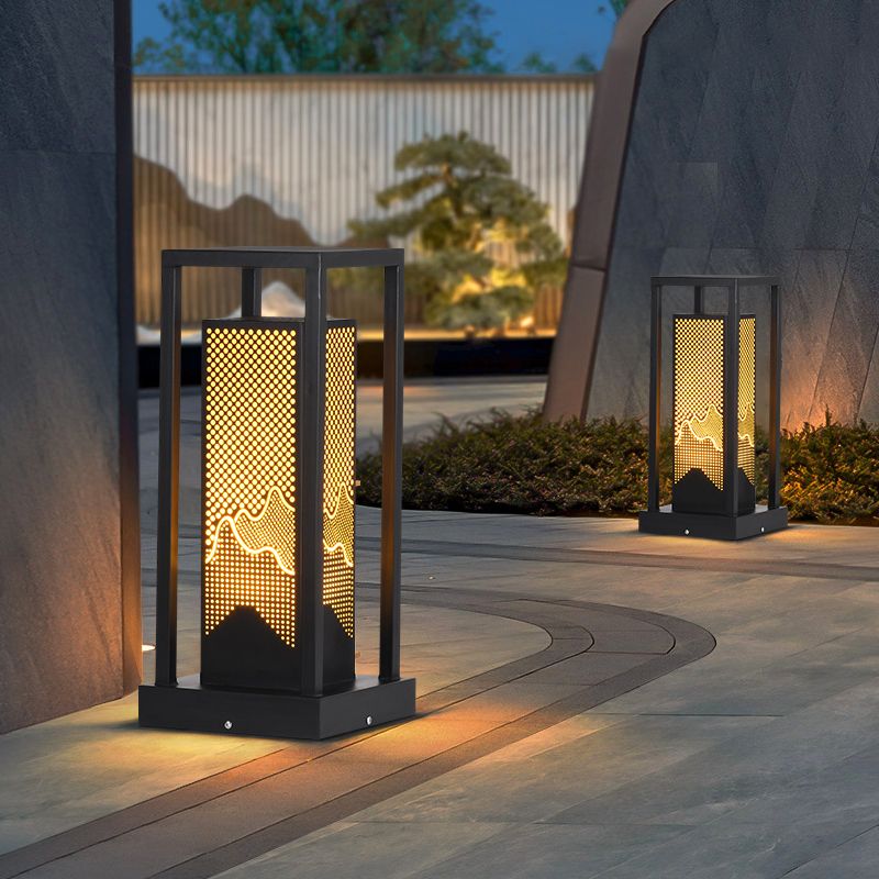Rectangular Pillar Lamp Modern Black Waterproof Light for Courtyard