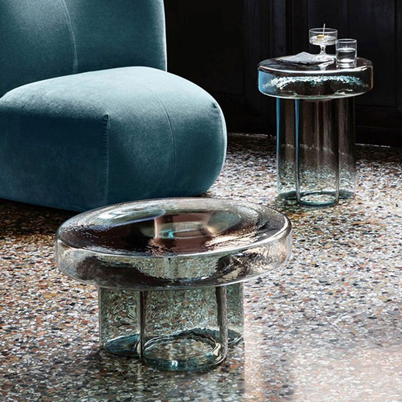 Contemporary Round Glass Top Sofa Side Accent Table Pedestal Side End Table