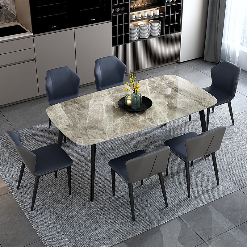 Home Sintered Stone Kitchen Table Industrial Rectangle Fixed Dining Desk