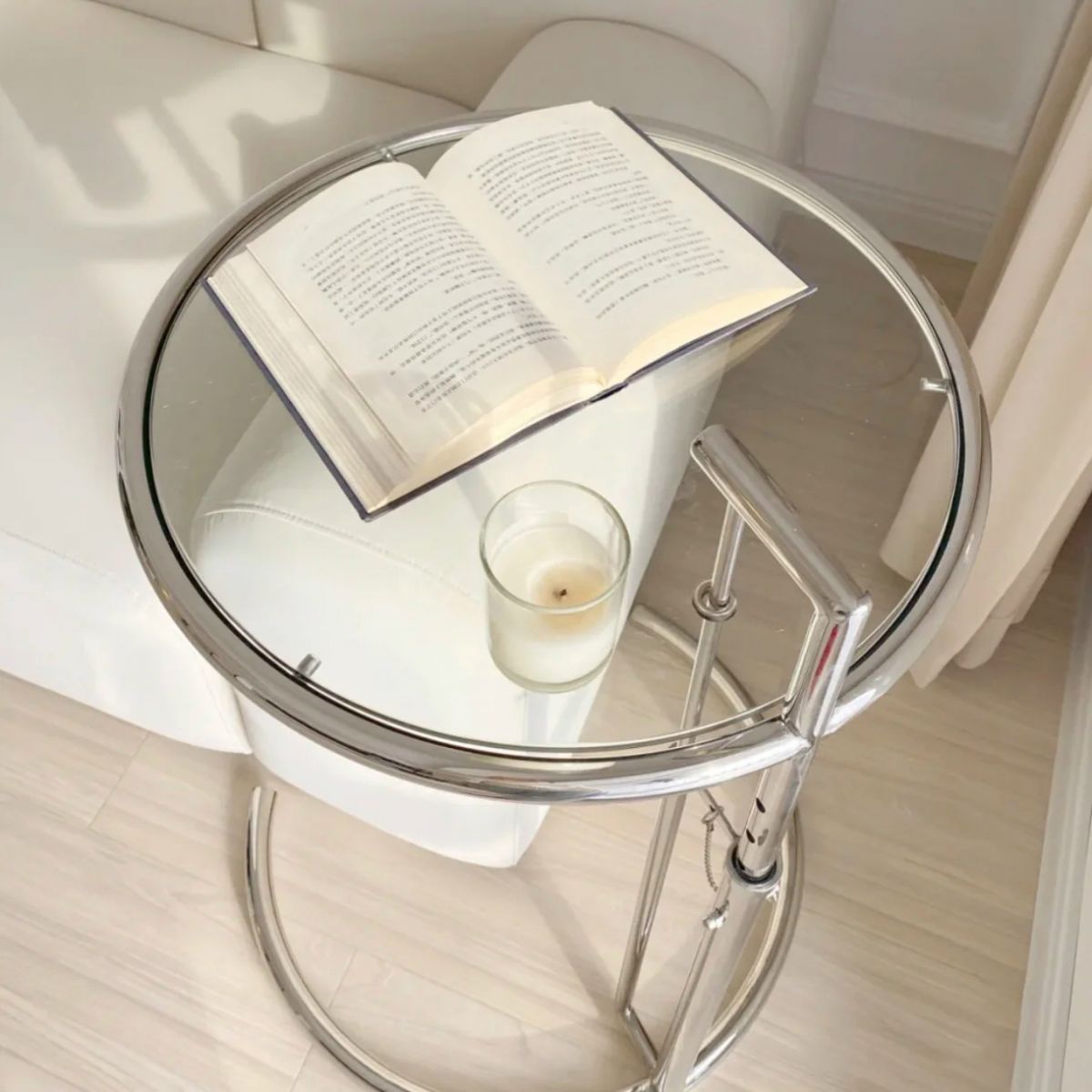 Modern Glass Top Abstract Round Living Room Accent Side Table