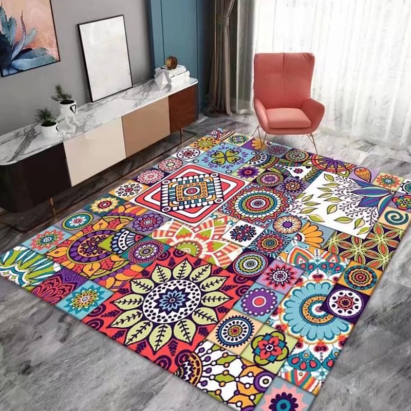 Multicolor Area Rug Polyester Carpet Antique Anti-Slip Backing Rug for Living Room