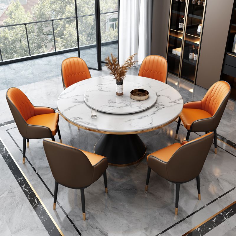 Glam Standard Marble Dining Table Round Shape Kitchen Dining Table with Pedestal Base