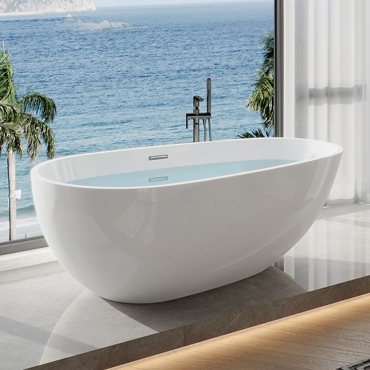 Acrylic Freestanding Bath Oval White Modern Back to Wall Bathtub