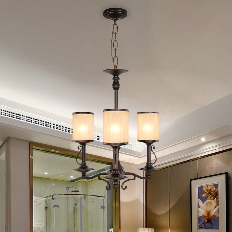 Beige glas zwart kroonluchter lamp cilindrisch 3/6/8 hoofden traditionalisme hanger plafondlicht voor restaurant