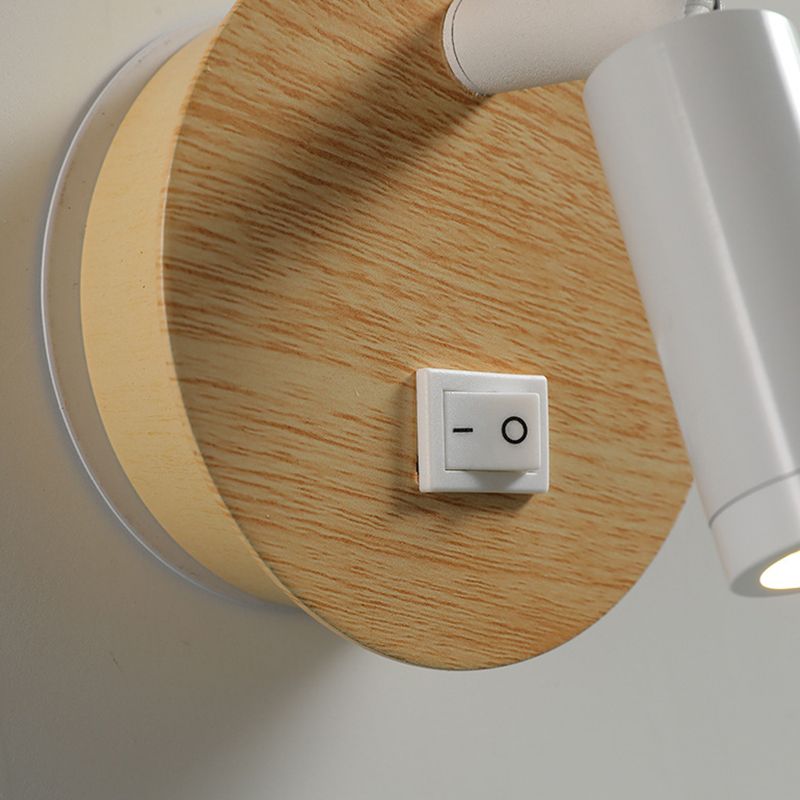 Single Contemporary Black/White Wall Mounted Sconce Shaded Wooden Wall Light