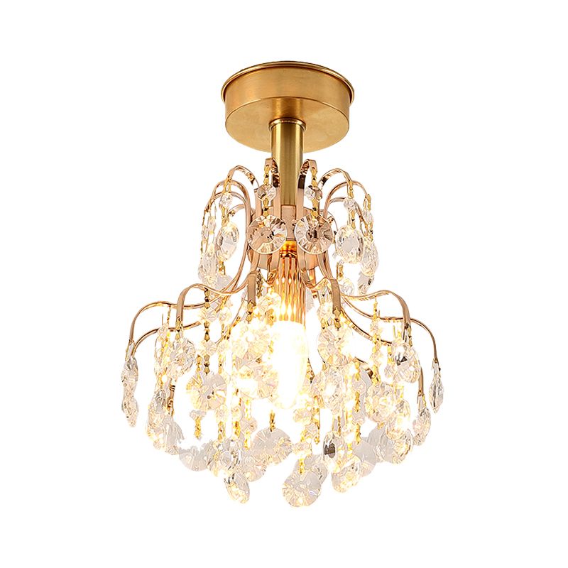 Modern 1 Light Semi Flush Light Brass Teardrop Close to Ceiling Lamp with Crystal Shade for Corridor