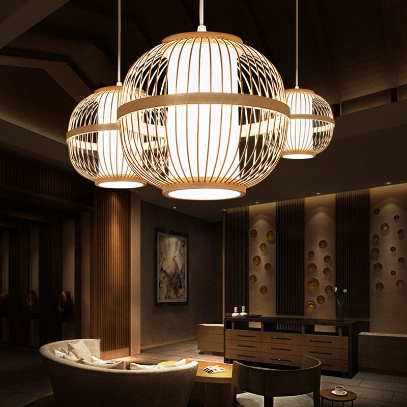 1-Light Bamboo Suspension Pendant Light Japanese Down Mini Pendant for Tea Room