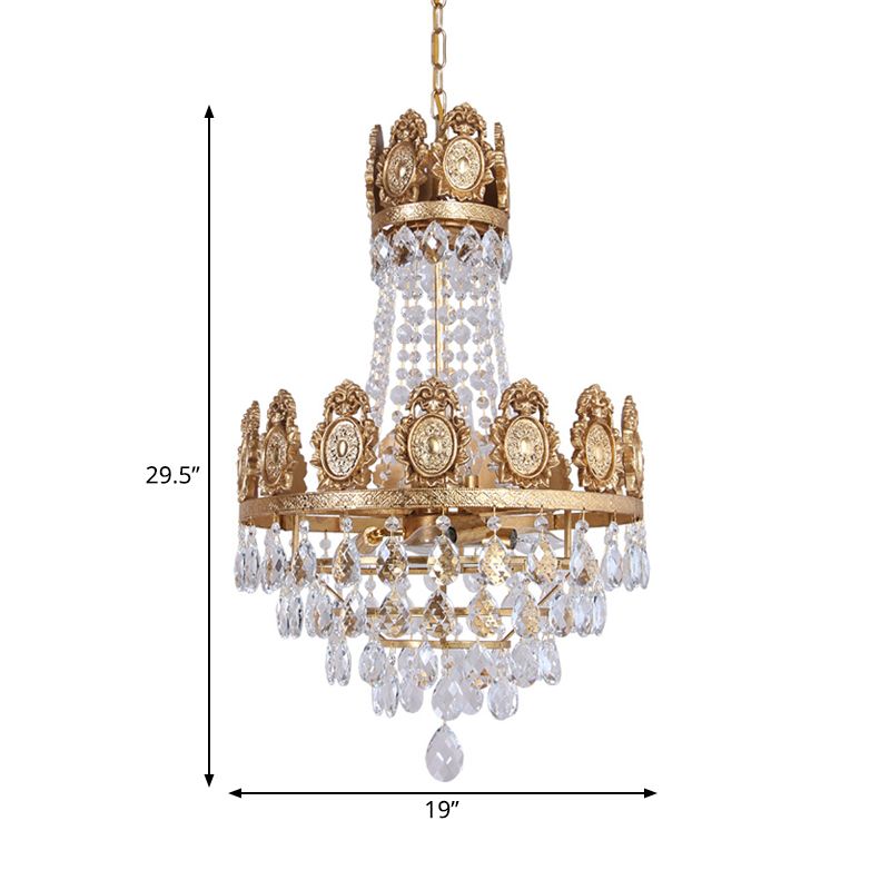 6 Lights Living Room Chandelier Lighting Lodge Silver/Gold Drop Pendant with Conical Crystal Shade