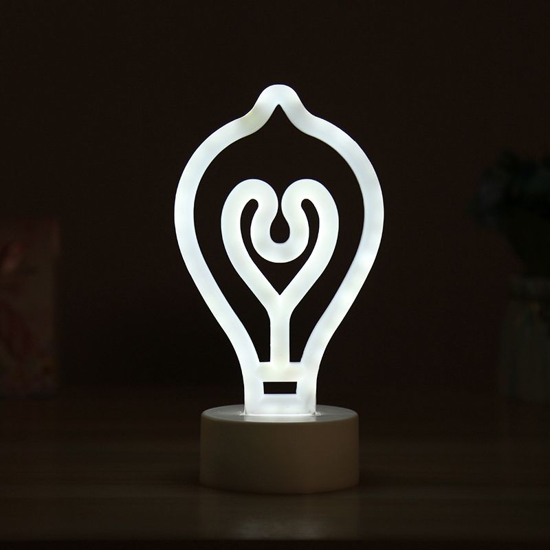 Cartoon LED Table Light White Bulb Shaped Battery Operated Night Lighting with Plastic Shade