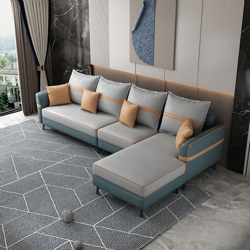 Modern 29.52 " H Faux Leather Flared Arm Sofa & Chaise for Living Room