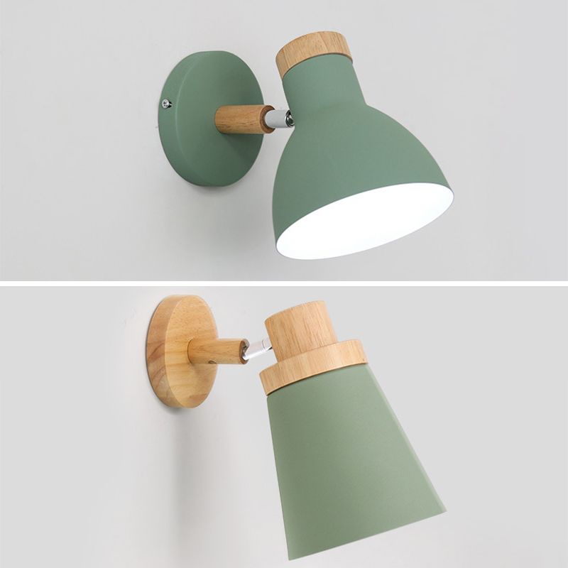 Nordic Macaroon Style Wall Lamp Angle Adjustable Simplicity Hallway Lighting Fixture with Solid Wood Base